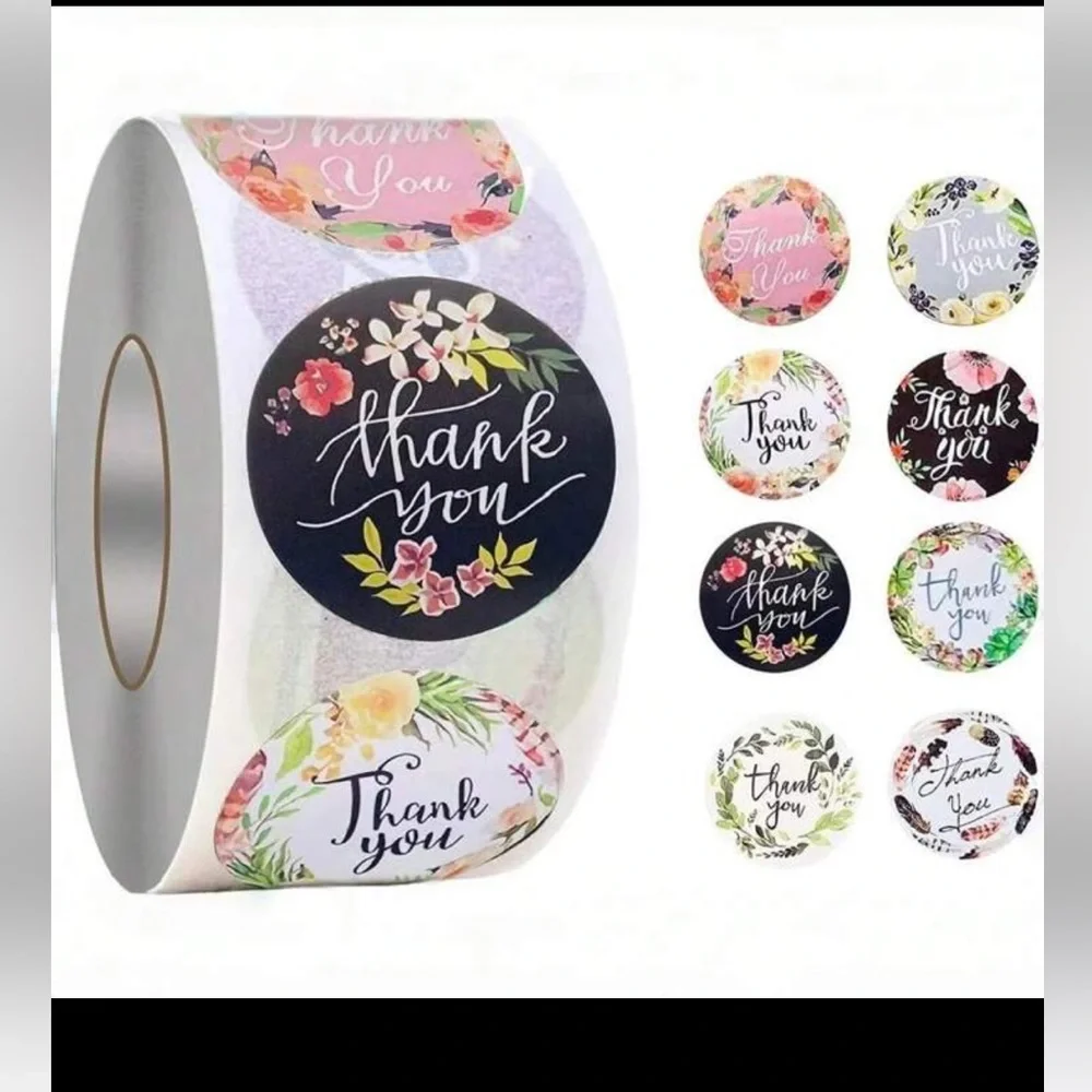 New! FloralThank You Stickers Pack of 50 Small One Inch